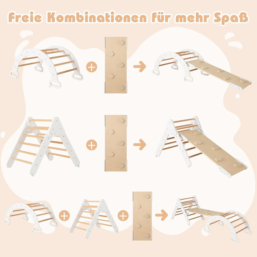 COSTWAY Kletterdreieck mit Rutsche, Kletterbogen, inkl. doppelseitige Rampe, zum Klettern, Rutschen