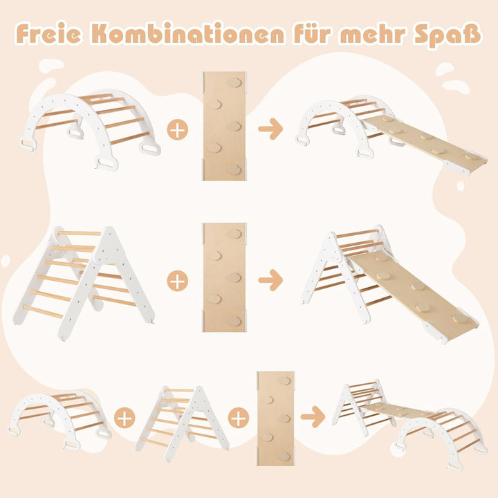 COSTWAY Kletterdreieck mit Rutsche, Kletterbogen, inkl. doppelseitige Rampe, zum Klettern, Rutschen