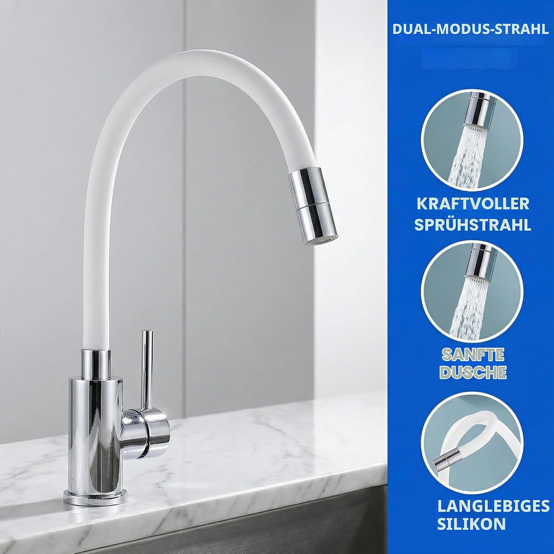 Wasserhahn Küche/Bad Flexibel, Hochdruck Armatur Küche mit 2 Strahlarten, Küchenarmatur Edelstahl We