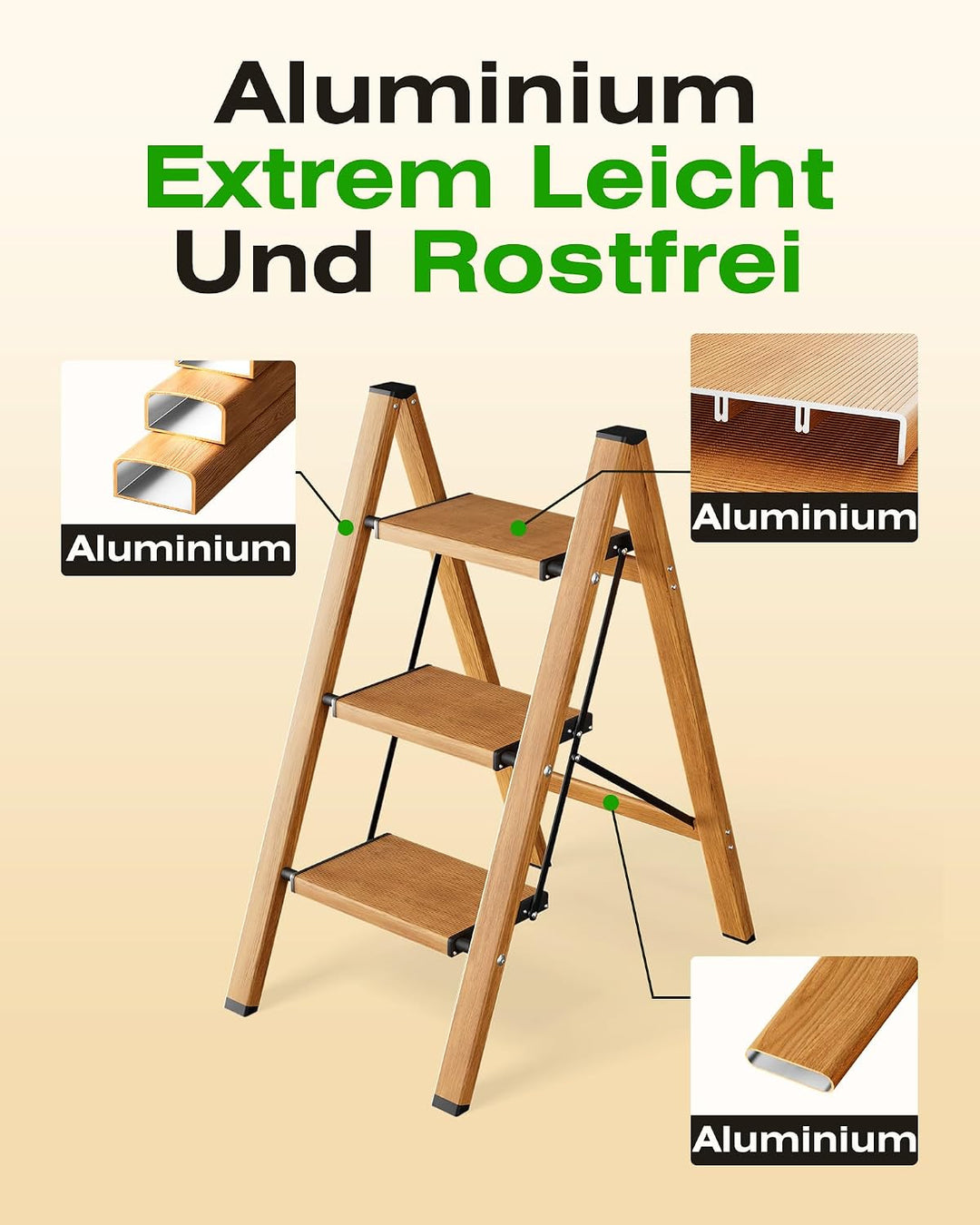Trittleiter 3 Stufen klappbar,Tritthocker aus Aluminium | 150 kg Tragfähigkeit,Leiter mit rutschfest