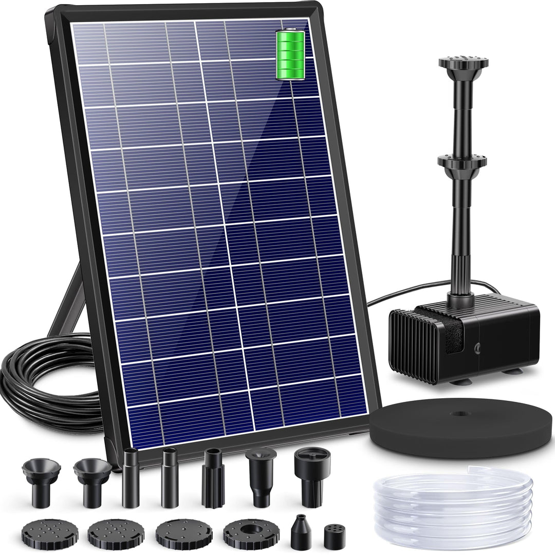 Biling Solar Springbrunnen für Aussen mit 3600mAh Akku Solarbrunnen mit Glas Panel, Solar Teichpump