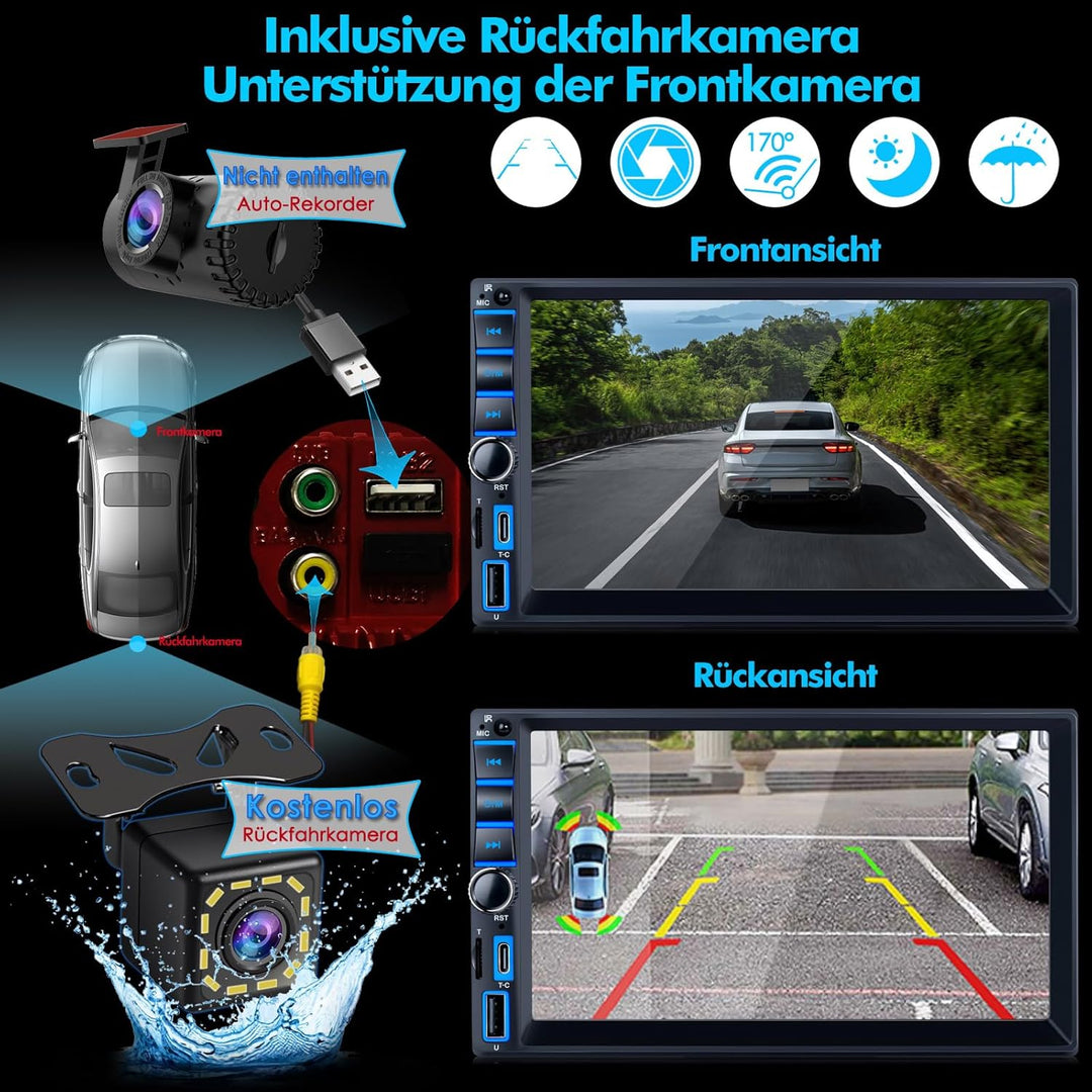 2 Din Autoradio mit Wireless Carplay &amp; Android Auto, Autoradio Bluetooth mit Bildschirm Touchscreen,