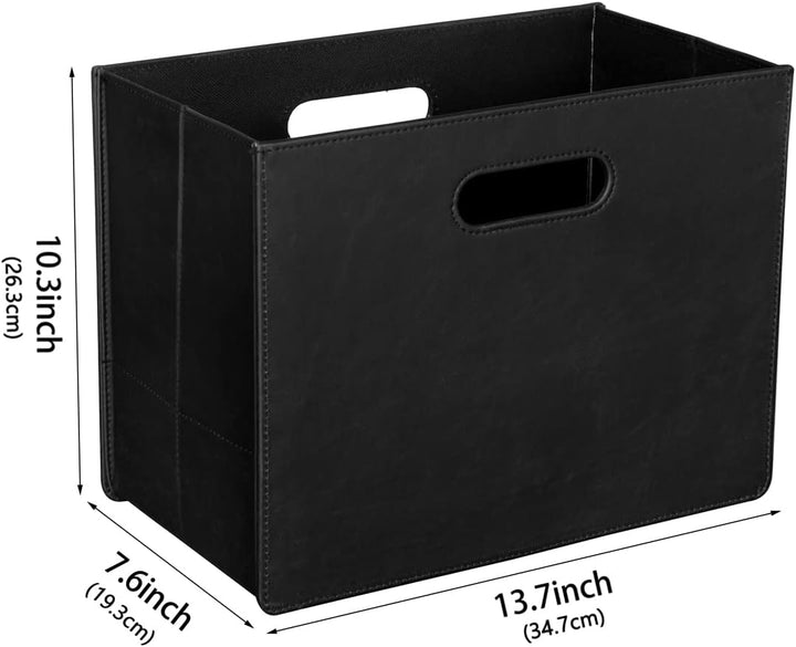 HofferRuffer Zeitungskorb aus Leder mit Griff, Zusammenklappbarer Zeitschriftenkorb Ständer 35 x 19