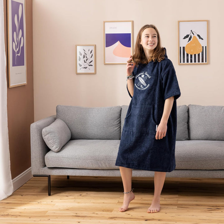 Badeponcho für Kinder und Teenager - Poncho Handtuch für Strand Schwimmbad - Surfponcho mit Kapuze -