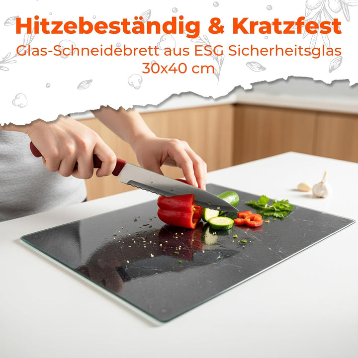Glas Schneidebrett | 30 x 40 cm | Schneidebrett Glas für die Küche | Hygienisches Schneidebrett aus