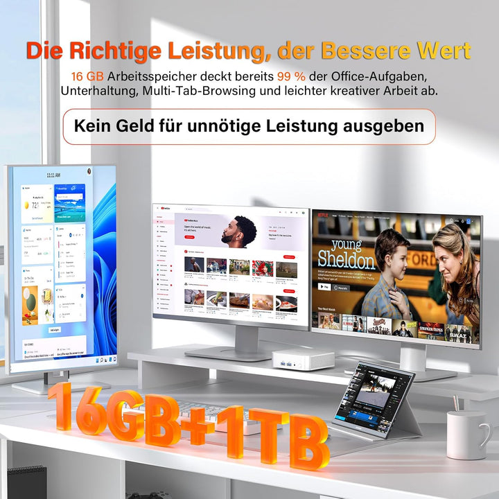 GEEKOM A6 Mini PC mit AMD Ryzen 7 6800, 3-Jahre-Support, Metallgehäuse, 32GB DDR5 1TB M.2 SSD, Mini