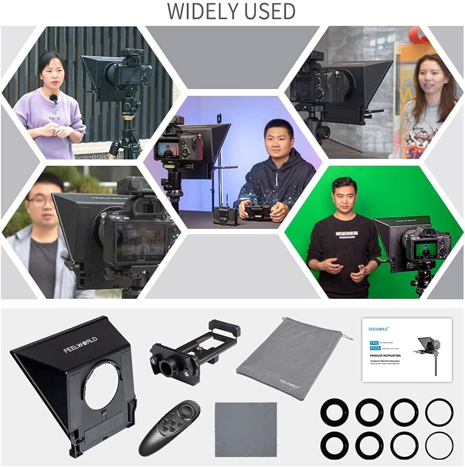FEELWORLD TP2 Portable Teleprompter Kit für Smartphone iPad Tablet DSLR-Kameras, mit Fernbedienung u