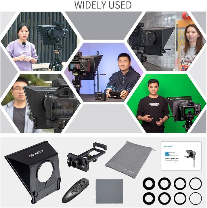 FEELWORLD TP2 Portable Teleprompter Kit für Smartphone iPad Tablet DSLR-Kameras, mit Fernbedienung u