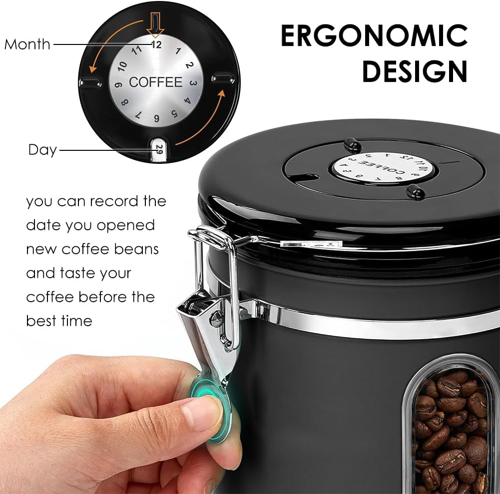 Kaffeedose, Kaffeebohnenbehälter, Vakuum Kaffee Dose, 2,8 L Kaffeebohnen aus Edelstahl, mit Datumsan