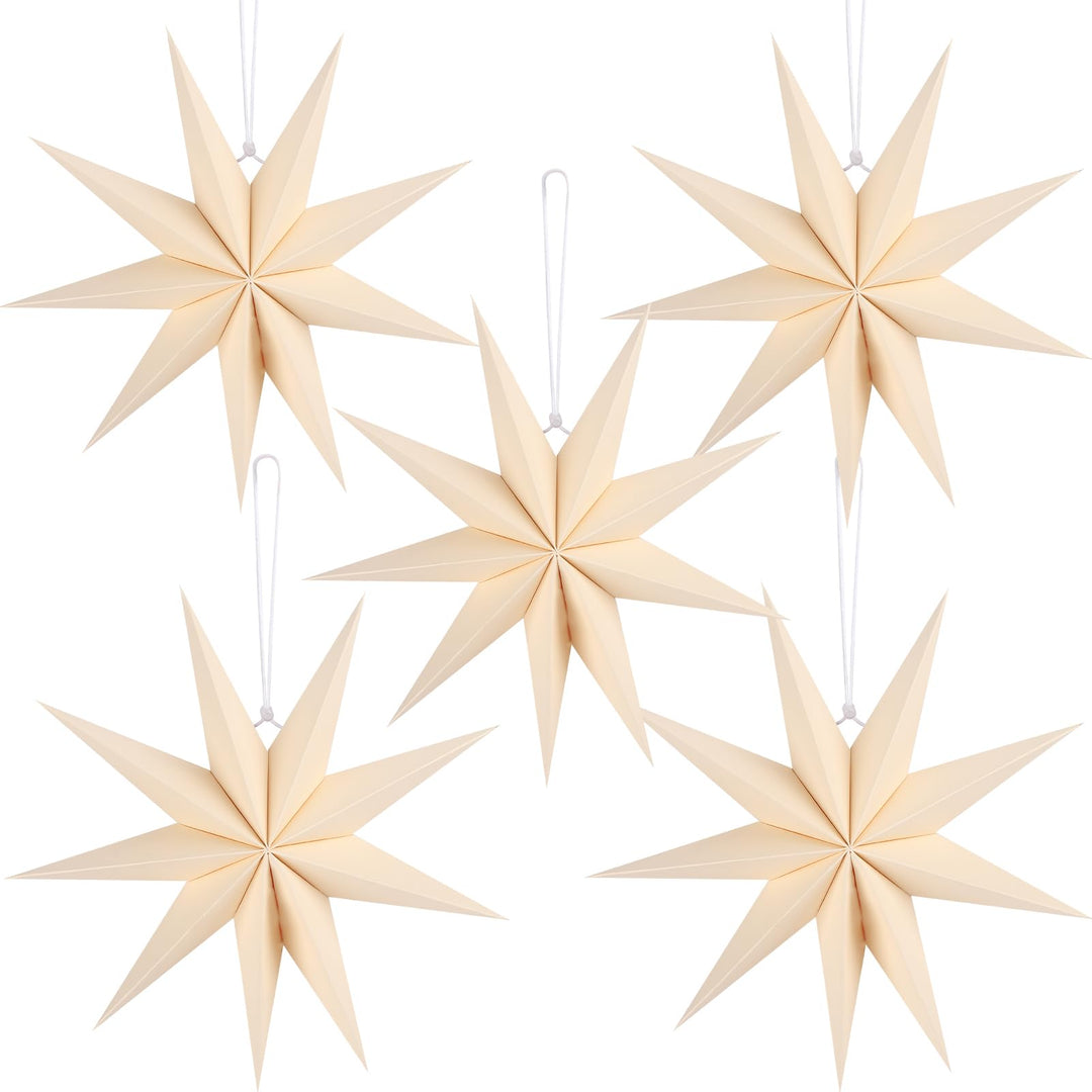 5 Stück Papiersterne Weihnachten Beige 30cm 9 Zacken Creme Papiersterne Faltsterne Aufhängen Weihnac