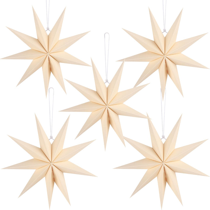 5 Stück Papiersterne Weihnachten Beige 30cm 9 Zacken Creme Papiersterne Faltsterne Aufhängen Weihnac