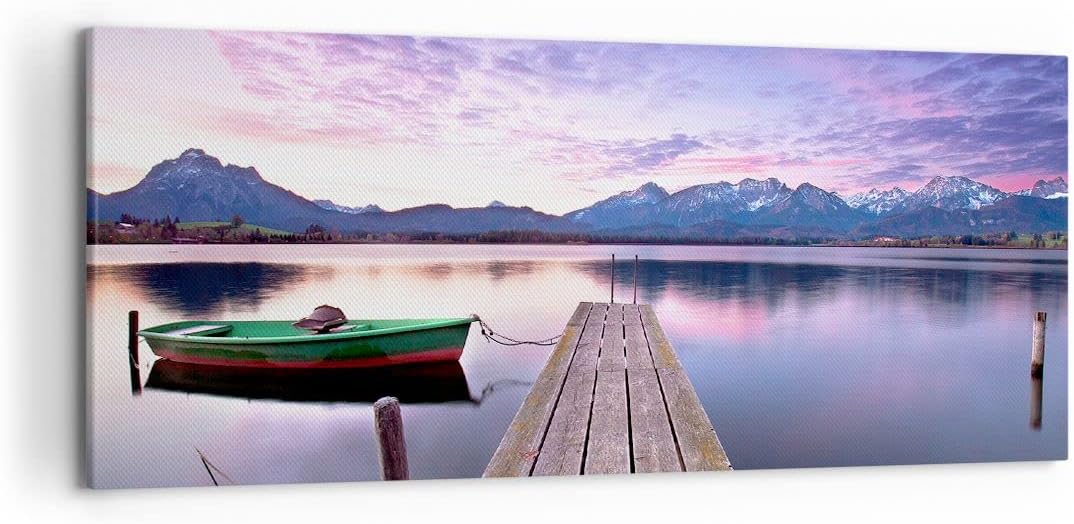 Wandbilder Dekoration Wohnzimmer See Berge Wasser Panorama Bilder auf Leinwand 120x50cm Leinwandbild