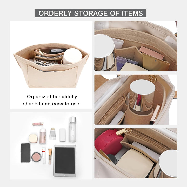 LOUKAYCCI Filz-Organizer-Handtascheneinsatz, Beige