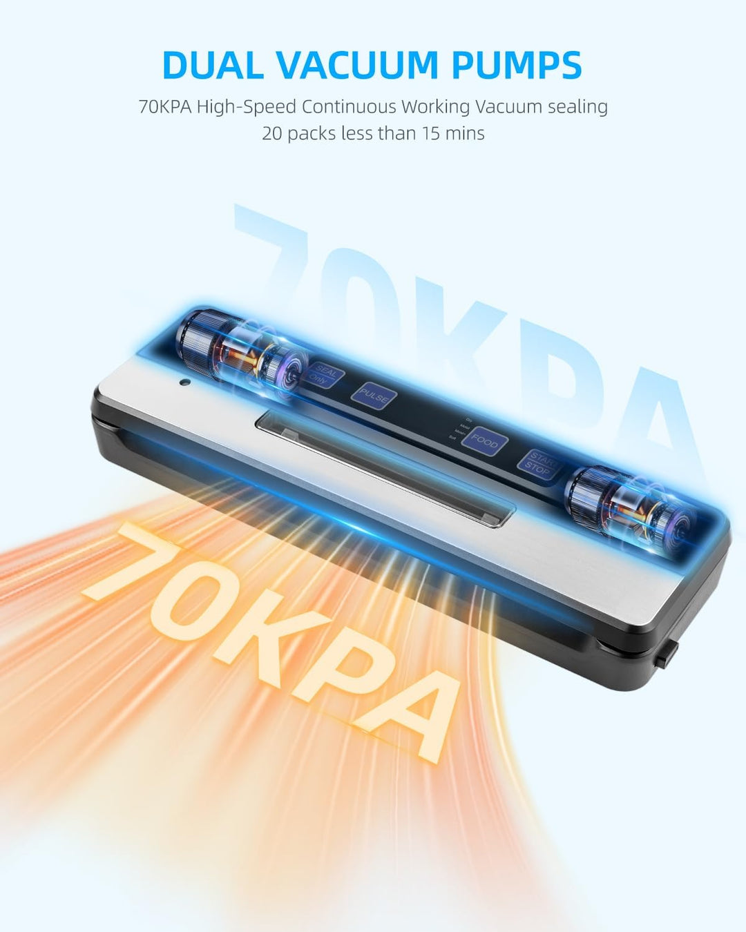 Carehabi Vakuumierer, Stark Vakuumiergerät mit 6 Modi, Vacumm Sealer mit Abnehmbarer Tropfschale, Sc