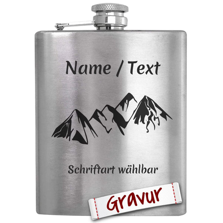 Bergsteiger Geschenk Flachmann Set mit Gravur/Spruch personalisiert, Berge Klettern Geschenke für He