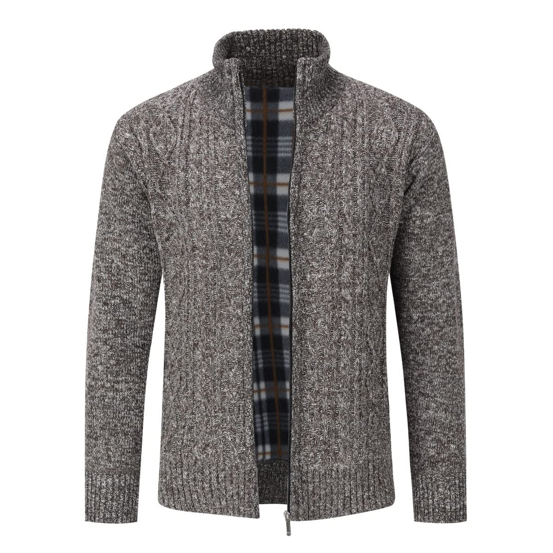 Sliktaa Herren Strickjacke Cardigan Stehkragen Gefüttert Reissverschluss S Braun, S Braun