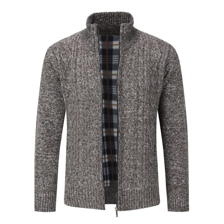 Sliktaa Herren Strickjacke Cardigan Stehkragen Gefüttert Reissverschluss S Braun, S Braun