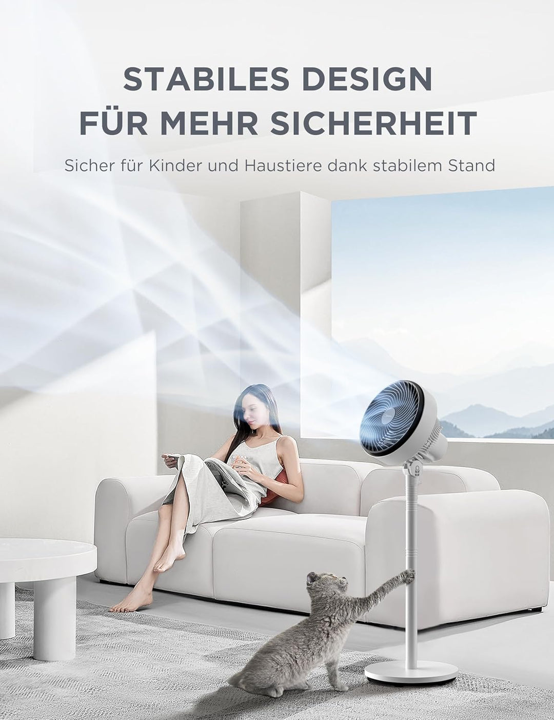 Midea FG18-22LAPH(BW) Standventilator 2 in 1 höhenverstellbar, 549 ft³/min Luftzirkulator mit 18m Re