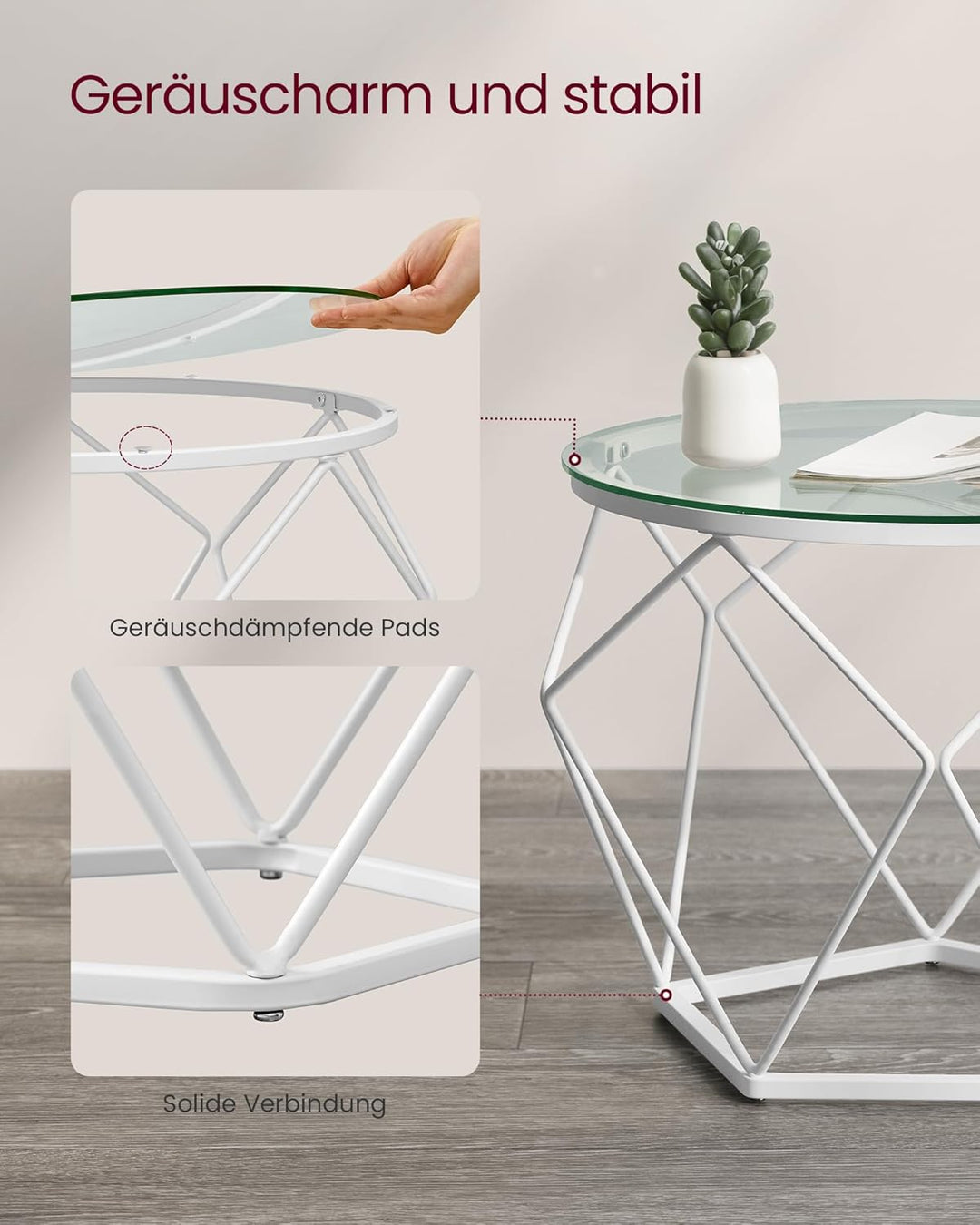 VASAGLE Couchtisch rund, 2er Set, Wohnzimmertisch, Beistelltisch, modern, abnehmbare Tischplatte, fü