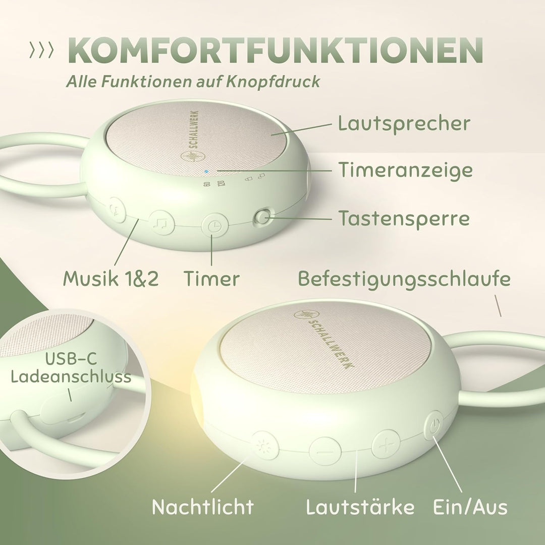 Schallwerk ® White Noise Machine Baby – Einschlafhilfe für Babys & Erwachsene mit weissem Rauschen,