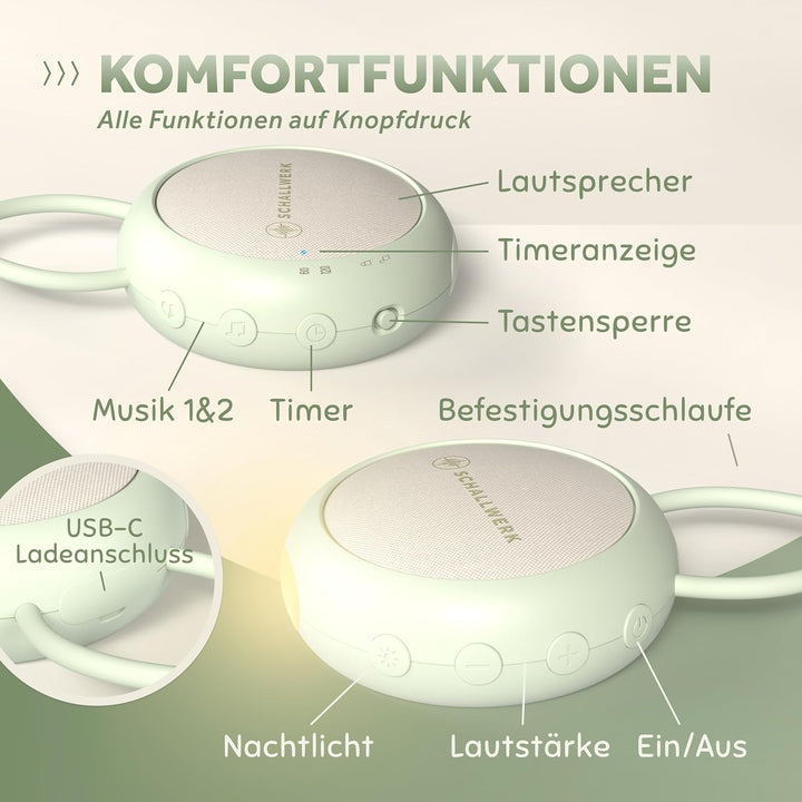 Schallwerk ® White Noise Machine Baby – Einschlafhilfe für Babys & Erwachsene mit weissem Rauschen,