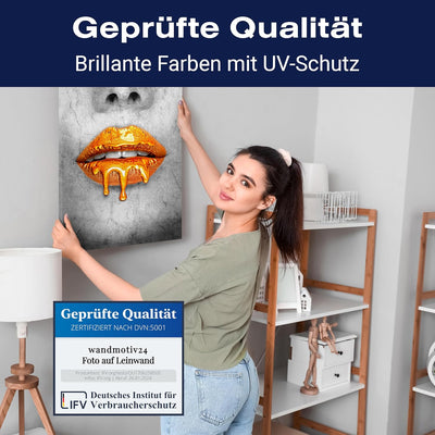 wandmotiv24 Leinwandbild 260 g/m² - Kunstdruck auf Leinwand - Wandkunst - Wandbild mit Frauen Lippen