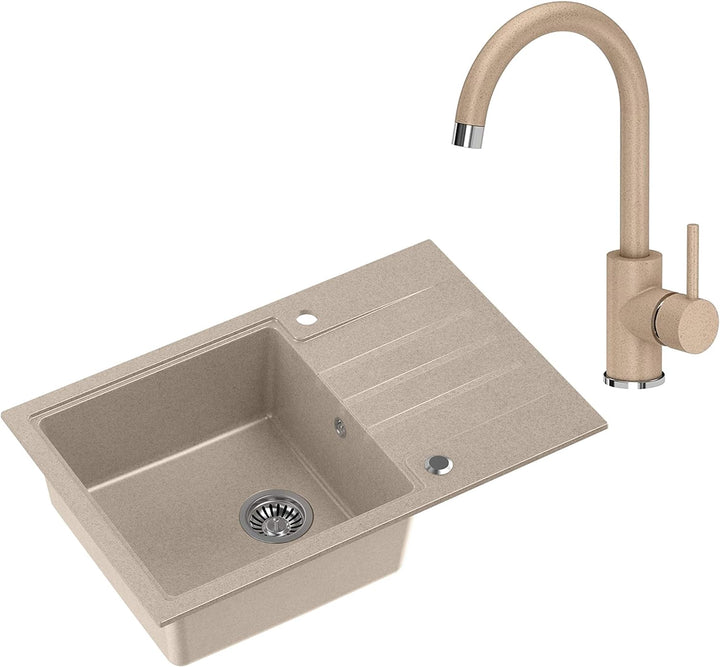 VBChome Spüle 78 x 50 cm Tiefes Becken 20cm Küche Grosse Abtropfflache Einbauspüle Verbundspüle Unte