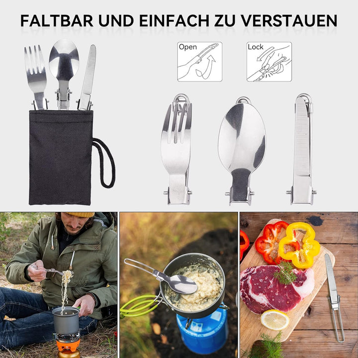 ERBO Camping Kochgeschirr Set, Camping Topf aus Aluminium, Outdoor Kochgeschirr mit Faltbare Besteck