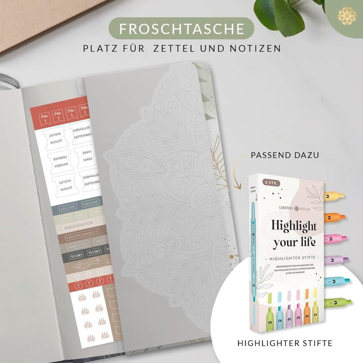 Lebenskompass Studienplaner 2024 2025 A5 ”BOTANICAL” - Schöner Semesterplaner für Uni - Terminplaner