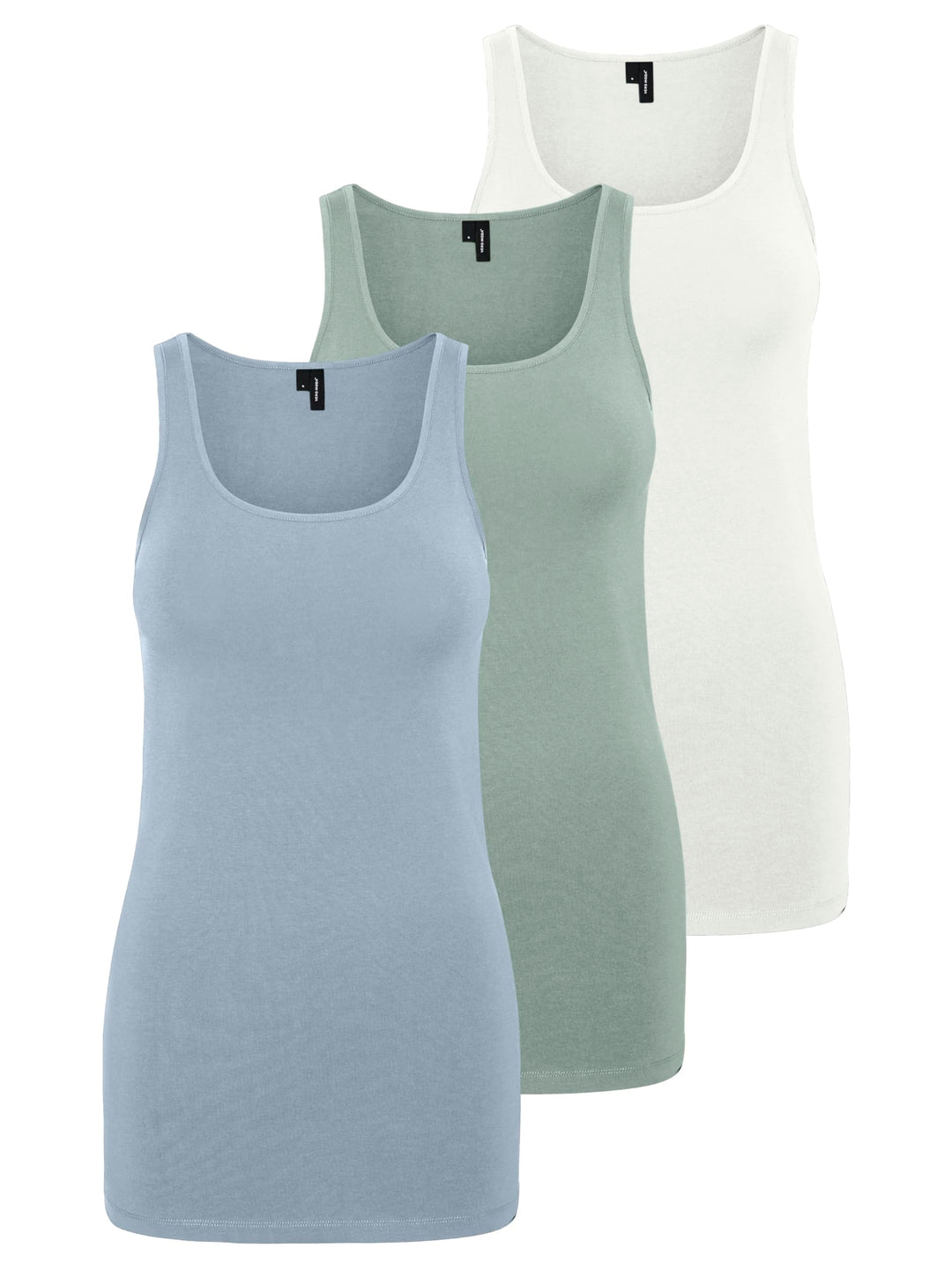 VERO MODA Damen VMMAXI My Soft Long Tank TOP GA S Grün/Blau/Weiss (1x Jadeite / 1x Blue Fog/ 1x Snow