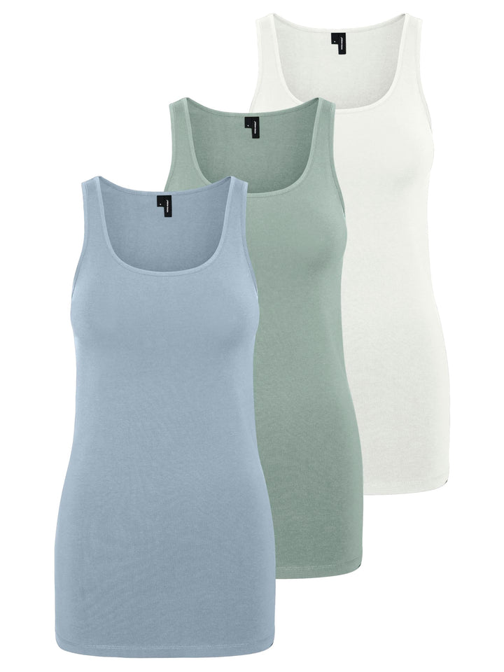 VERO MODA Damen VMMAXI My Soft Long Tank TOP GA S Grün/Blau/Weiss (1x Jadeite / 1x Blue Fog/ 1x Snow