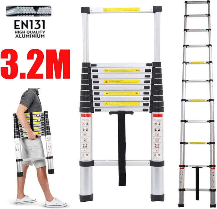 Mehrzweckleiter 3,2m Teleskopleiter Alu-Klappleiter Rutschfester Ausziehbare Robust Stehleiter 150 k