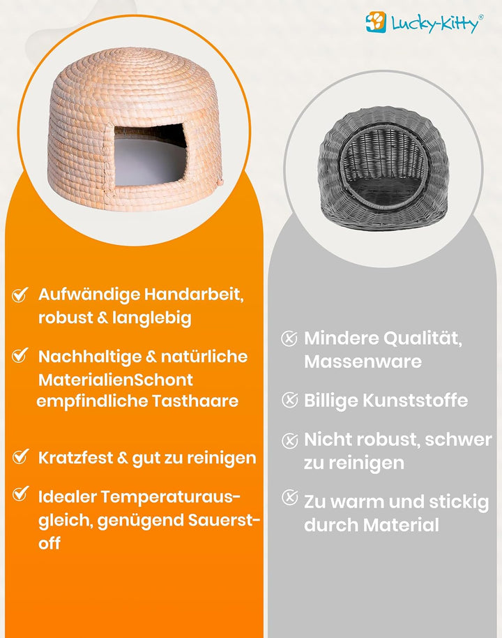 Lucky-Kitty Katzenkorb I Katzenhöhle mit Kissen I Katzen Schlafplatz I Katzen Körbchen oder Hundehöh