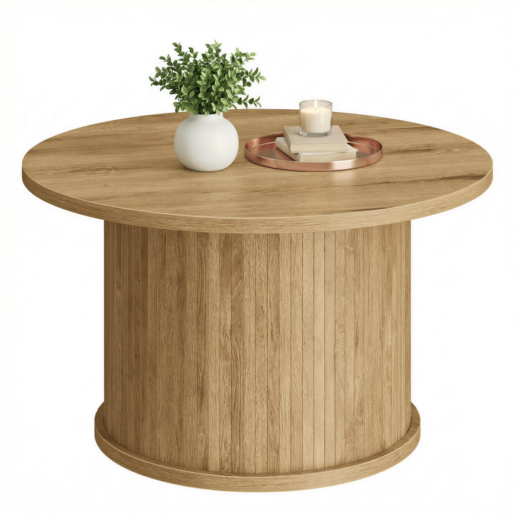 VASAGLE Couchtisch rund, 80 cm Wohnzimmertisch, Tambour-Design | Geschwungene Form, einfache Montage