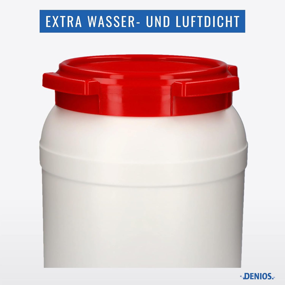 DENIOS® Weithalsfass WH 20, aus Polyethylen (PE), 20 Liter Volumen, weiss/rot, maximal sicher, 20 Li