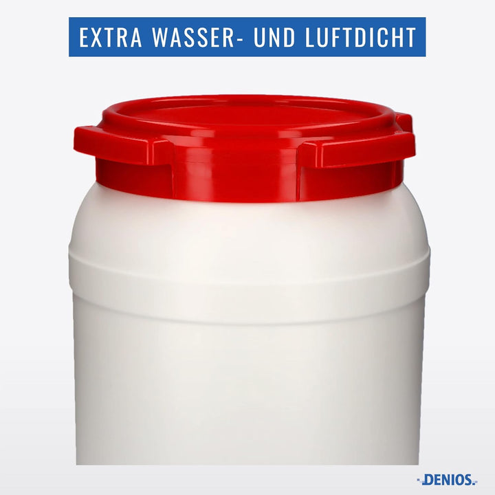 DENIOS® Weithalsfass WH 20, aus Polyethylen (PE), 20 Liter Volumen, weiss/rot, maximal sicher, 20 Li