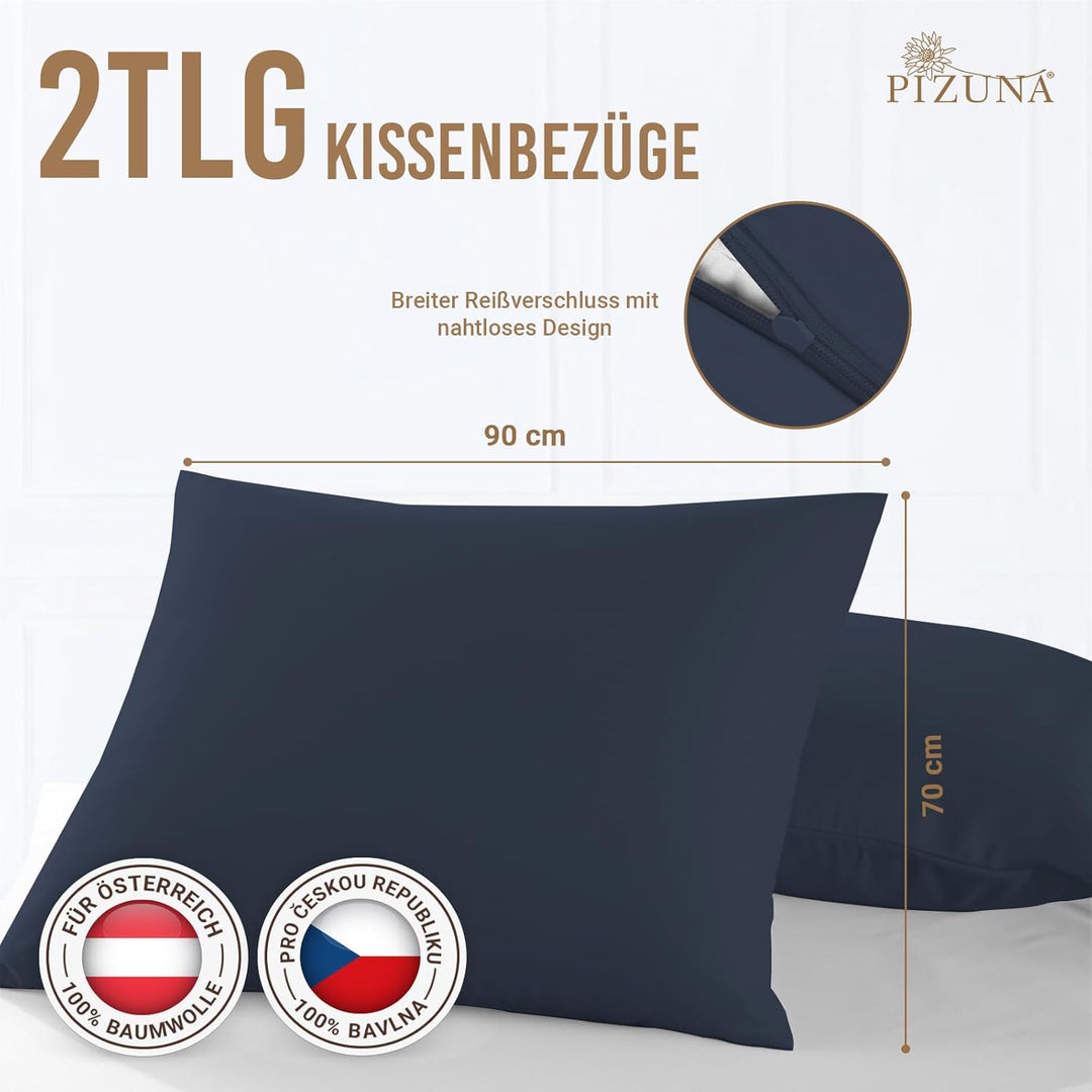 Pizuna Luxuriöser Soft-Satin 2er Pack Kissenbezug 70 x 90 cm Dunkel Blau, 800 Fadenzahl Baumwolle Ki