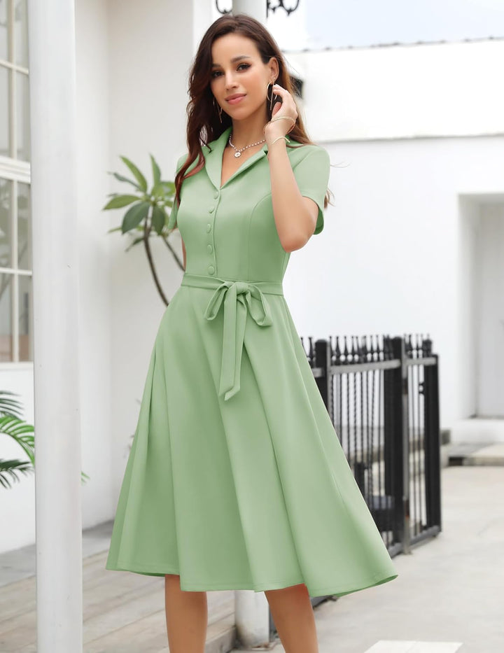 Wedtrend Vintage Cocktailkleid Damen A Linie Midilang V-Ausschnitt Abendkleid Elegant Freizeitkleide