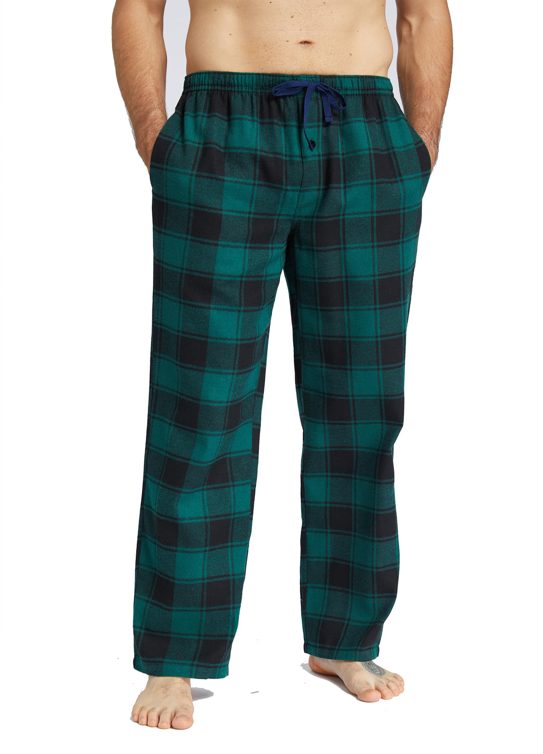 Jveyvth Herren Pyjamahose Flanell Baumwolle kariert Schlaf & Lounge Hose, PJ Hose mit Taschen und Kn