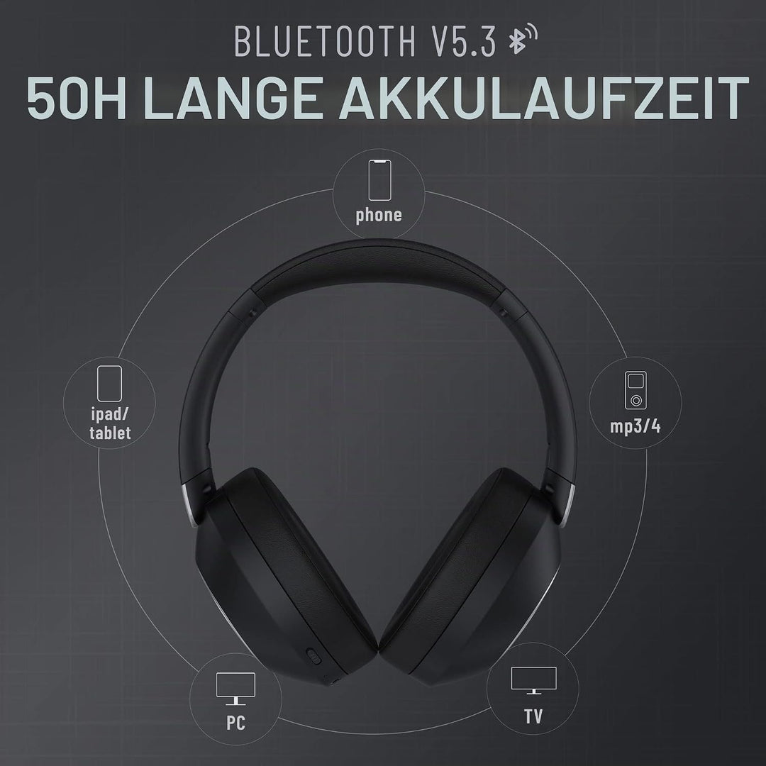 LORELEI B-C6 Kabellose Over-Ear-Kopfhörer, 50H Playtime Faltbare, leichte Bluetooth-Headsets, Tiefe