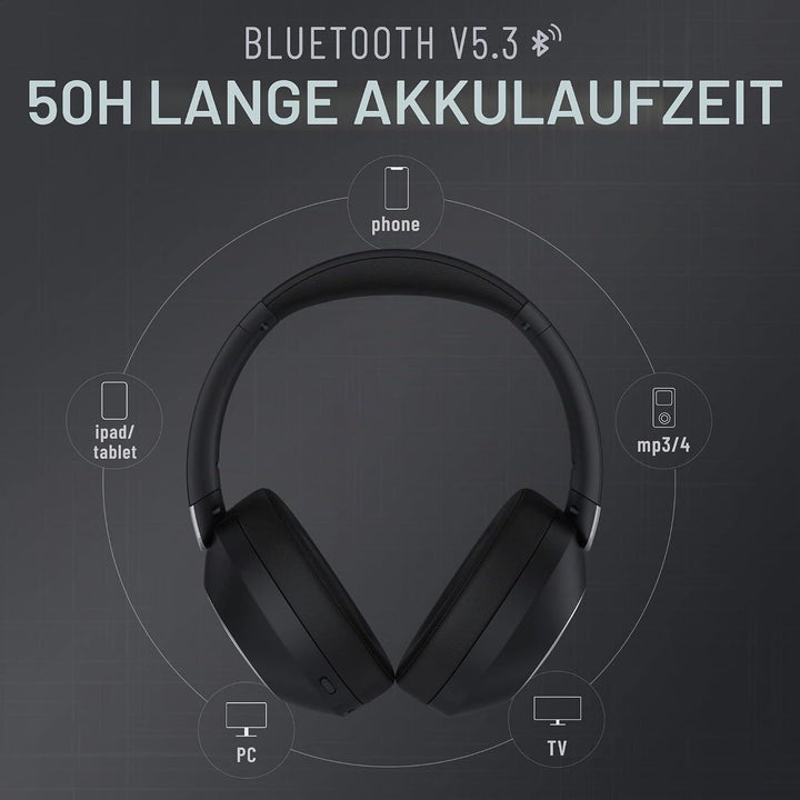 LORELEI B-C6 Kabellose Over-Ear-Kopfhörer, 50H Playtime Faltbare, leichte Bluetooth-Headsets, Tiefe