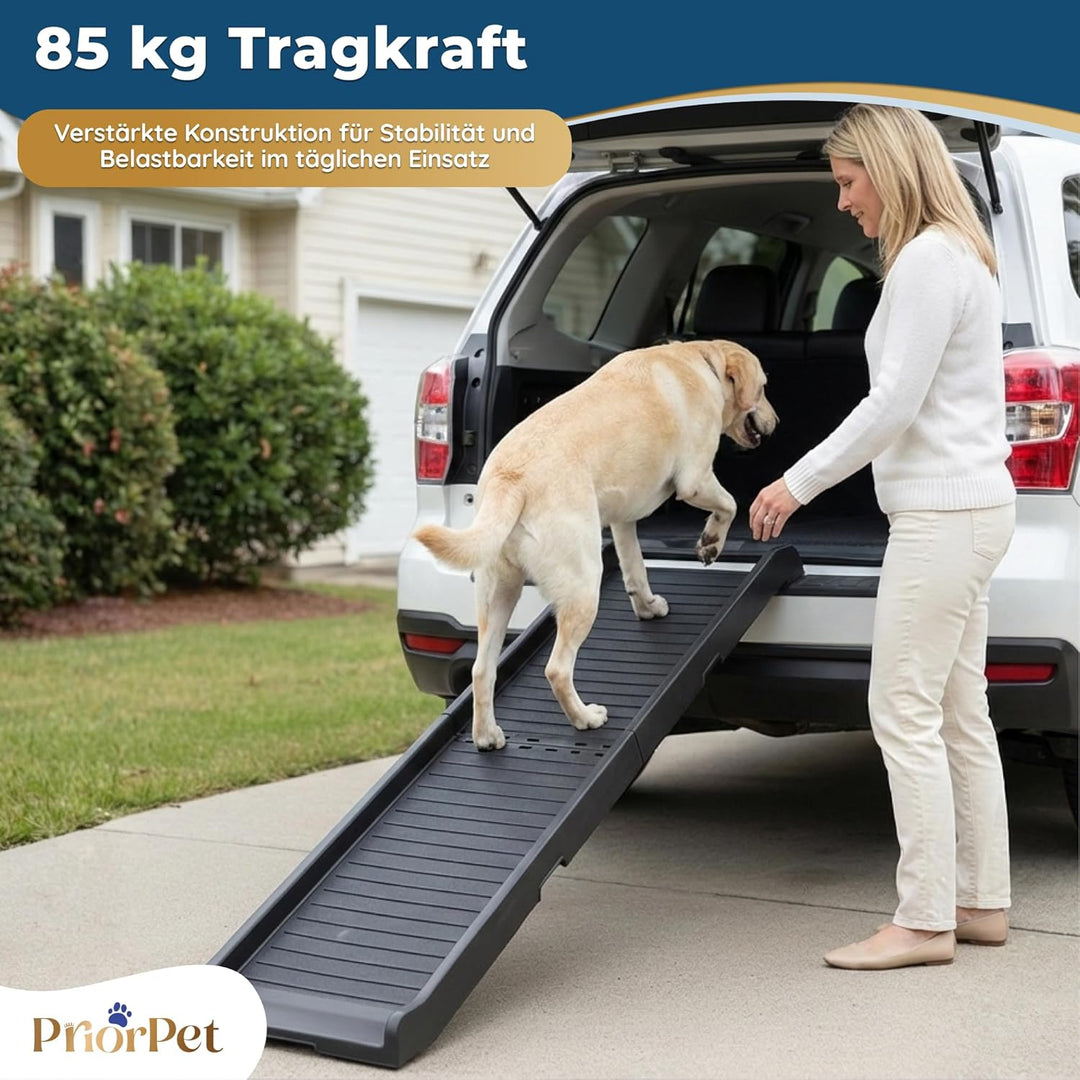 Hunderampe Auto Klappbar – 174 cm Lang & 38 cm Breit – rutschfeste Gummi Rampe für grosse Hunde – St