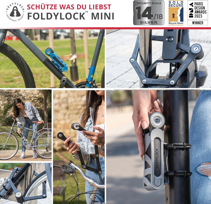 FoldyLock Mini Faltschloss mit Schlüssel - Patentiertes Testsieger Fahrradschloss mit Halterung für