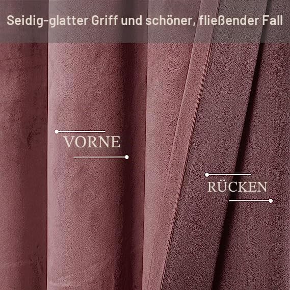 JIUZHEN Verdunklungsvorhang aus Samt,2er Set weiche blickdichte Gardinen mit Ösen für Schlafzimmer,1