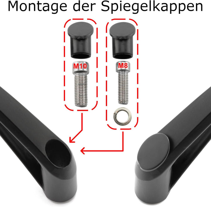 Area1 Universal Motorrad Rückspiegel Paar e-geprüft 2x M10 Rechtsgewinde + Linksgewindeadapter, komp