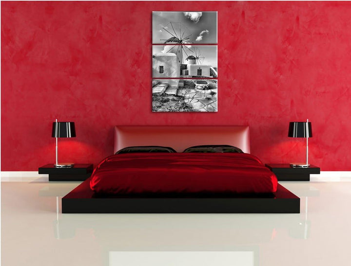 Pixxprint Windmühlen am Mittelmeer als Leinwandbild/Grösse: 3 Teilig (120x80) cm/Wandbild/Kunstdruck