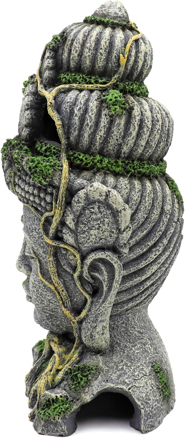 MUYIRTED Buddha Aquarium Dekoration Höhle Grosse Aquarium Ornamente, Grüne Moos Pflanze Bedeckt Stei