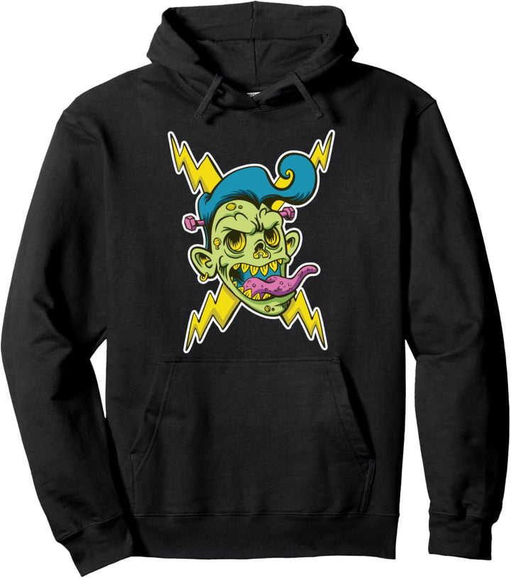 Elektrischer Zombiekopf Gesicht Elektrizität Monsters Creatures Pullover Hoodie