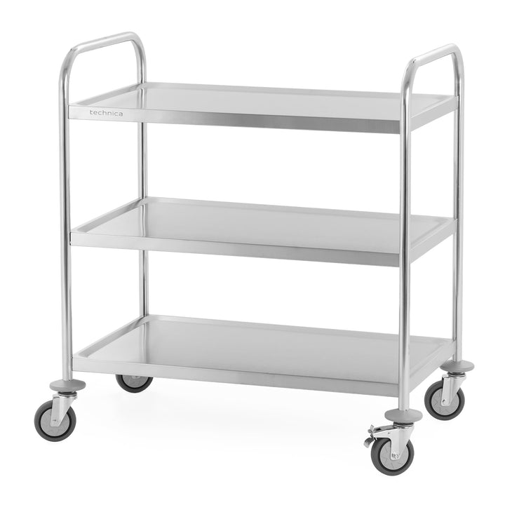 TECHNICA Servierwagen Edelstahl 3 Etagen mit Rollen & Bremse Rundgriff 860x540x940mm Rollwagen Küche