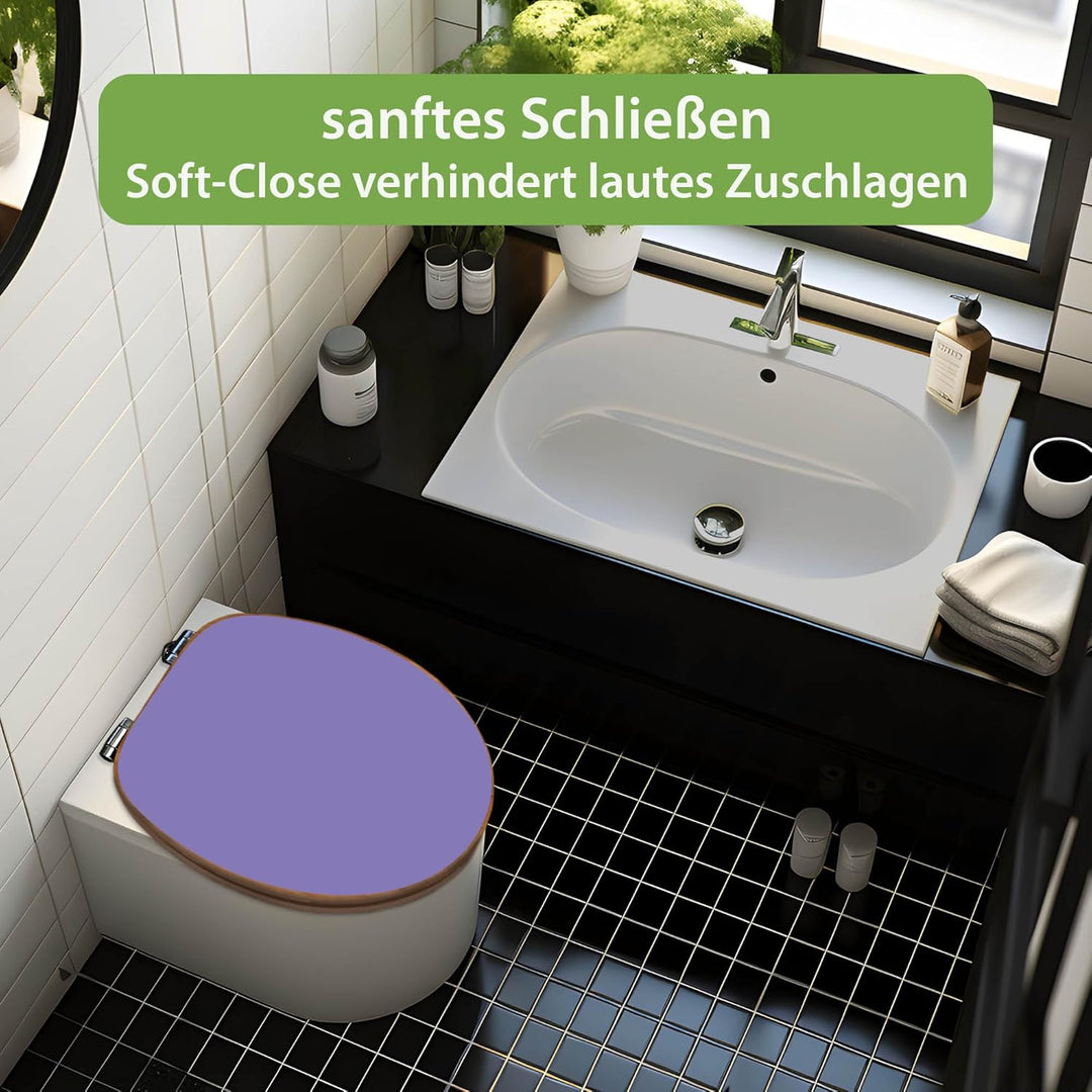banjado® Design WC Sitz Bambus Absenkautomatik mit Farbe Lavendel/Toilettendeckel mit Absenkautomati